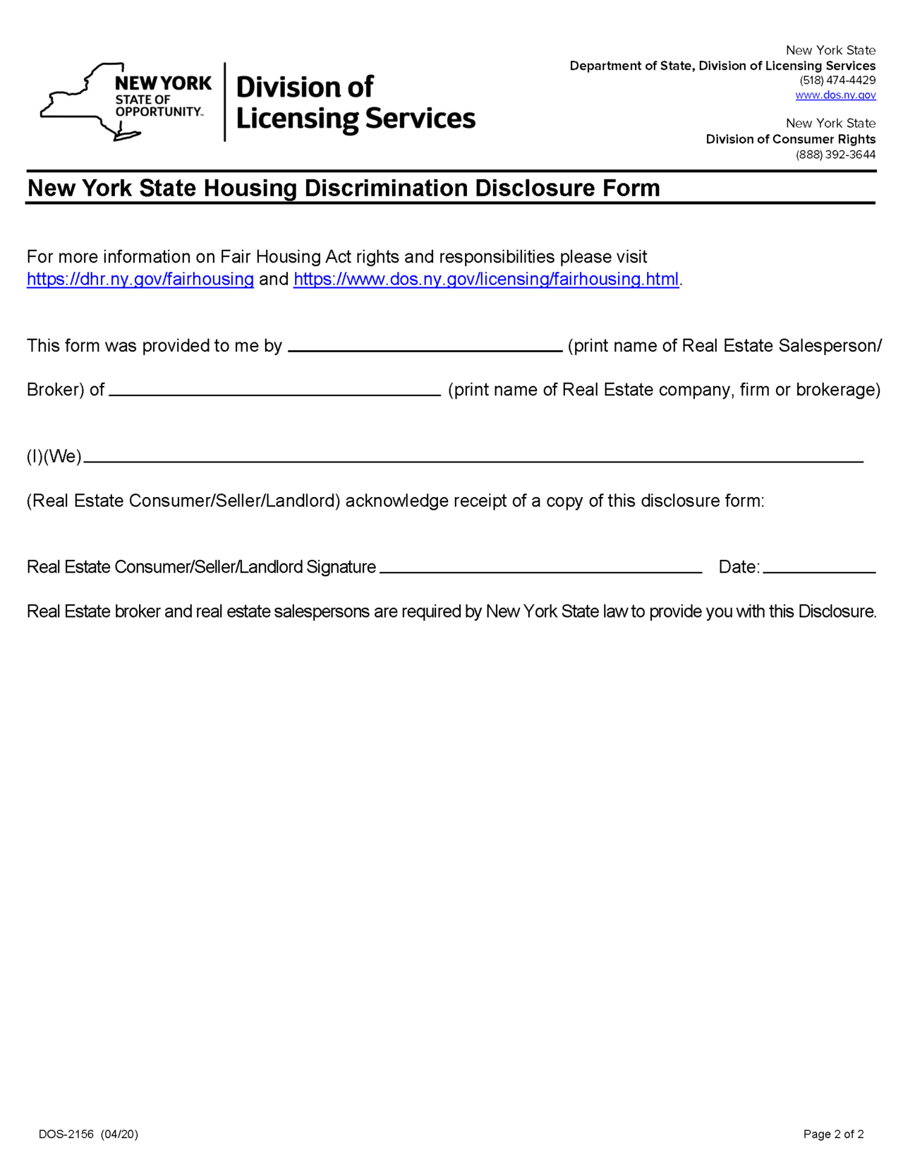 New York Housing Discrimination Disclosure Form – Balen Real Estate